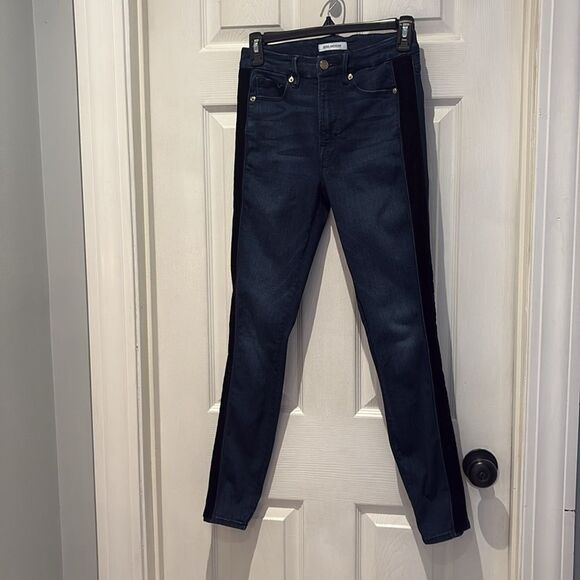 Good American blue black velvet striped good waist jeans SZ 0/25 tuxedo stripe - Picture 4 of 10